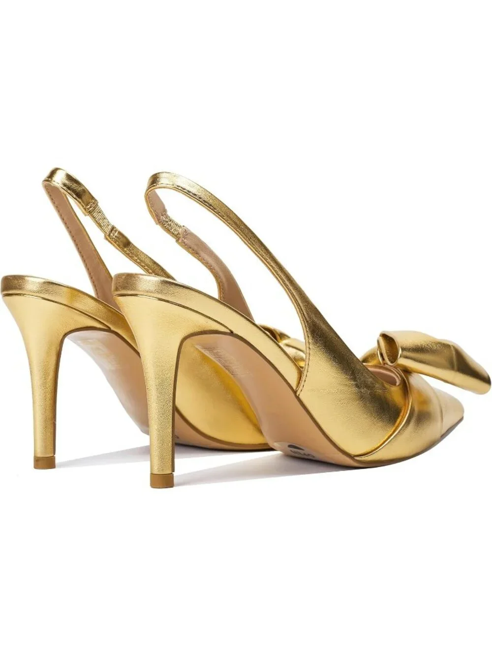 Women's Pu Gold Slingback Heels with Bow Pointed Toe Pumps Dress Shoes